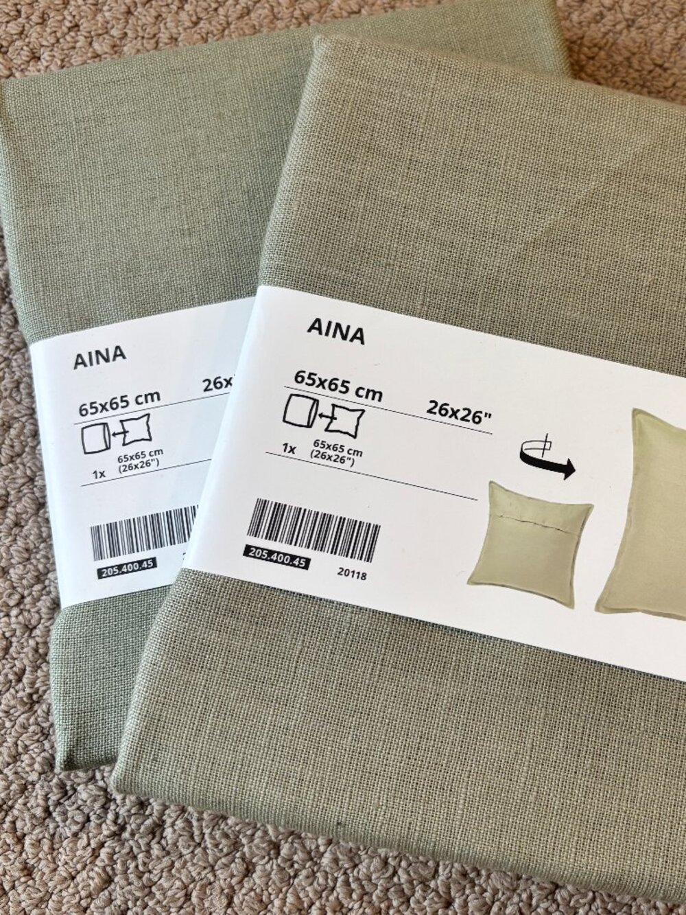 IKEA Aina Cushion covers 26"x26" - linen sage color